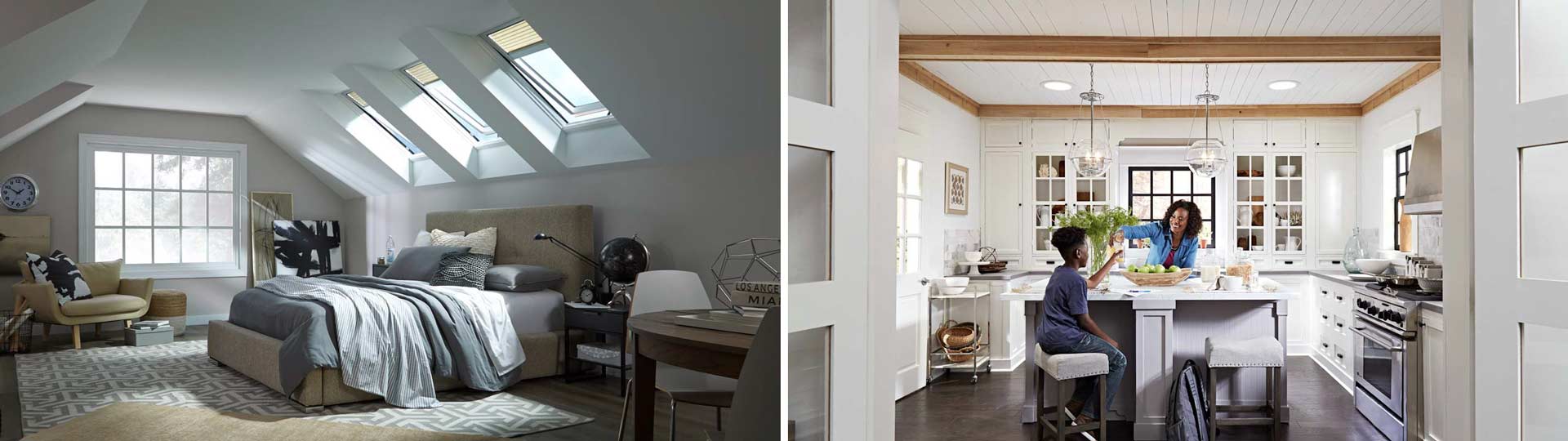 Skylights in bedroom and Sun Tunnels in kitchen.