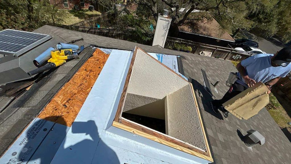 Ubderlayment has been applieed around the skylight