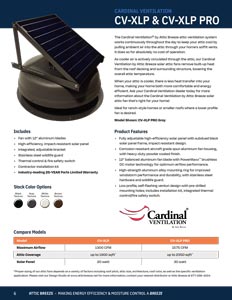 Cardinal Ventilation CV-XLP & CV-XLP PRO product specification sheet.
